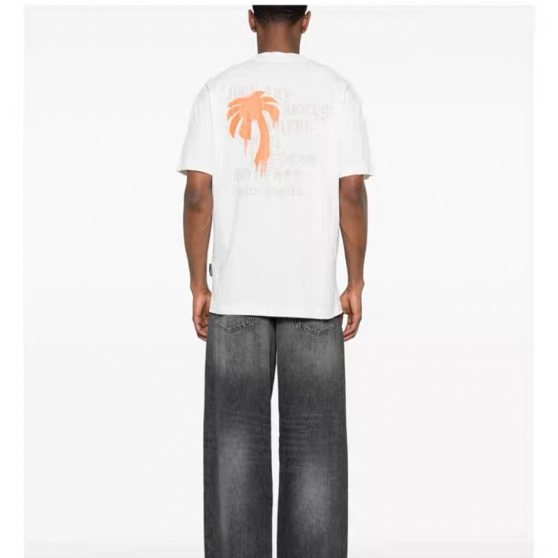 Palm Angels T-shirt Letter Painted Coconut Tree Print Short Sleeve T-shirt