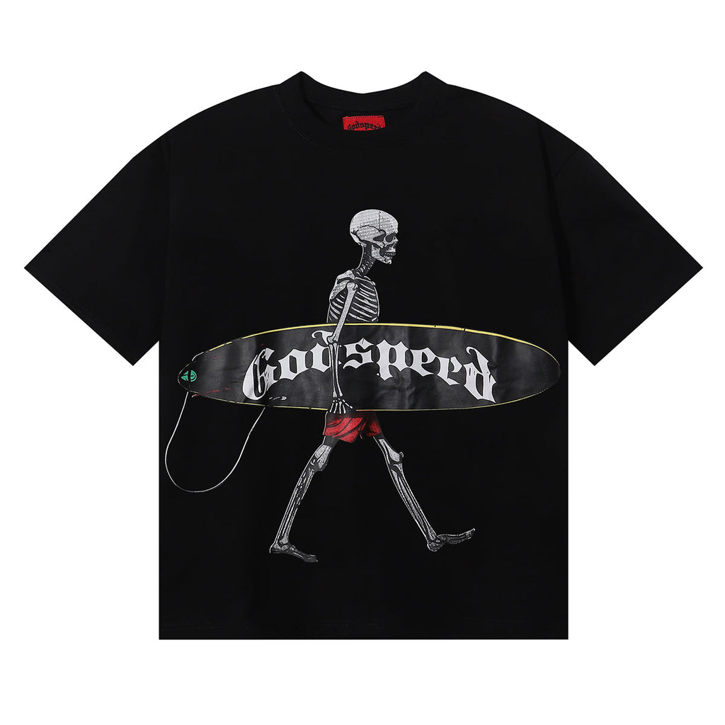 Godspeed T-shirts Skateboard Skull Junior Print Cotton Casual Short Sleeve Men and Women