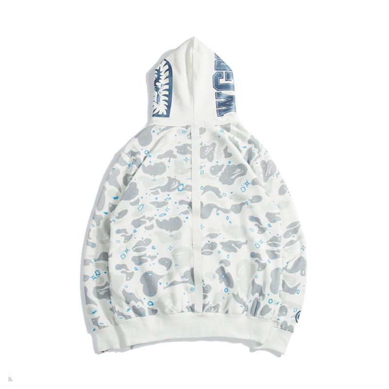 Bathing Ape Hoodie Starry Sky Sweater Black and White Starry Sky Blue Shark Hat Printed Casual Hooded Sweater