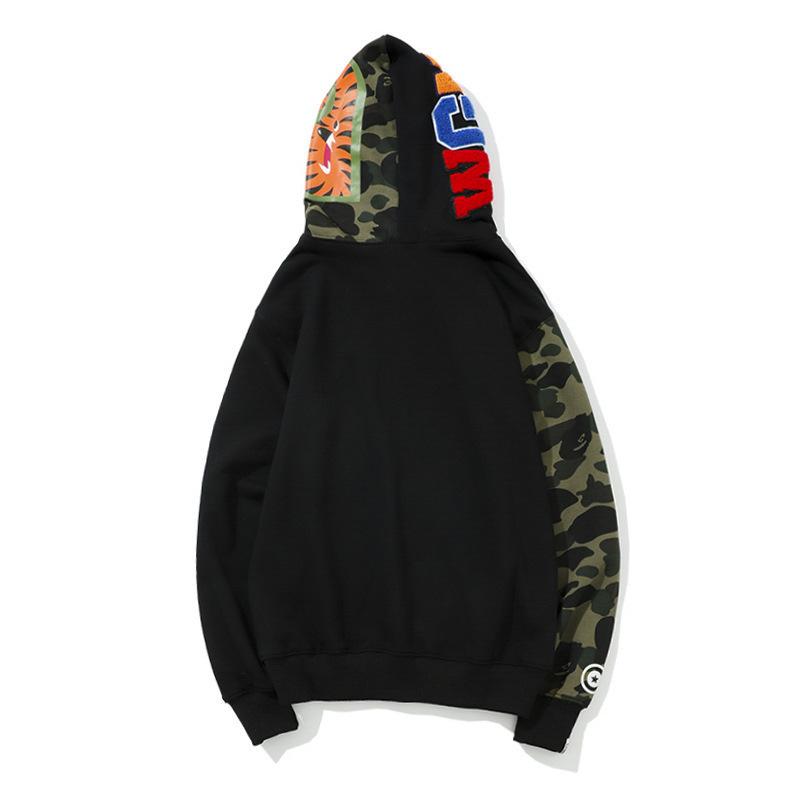Bathing Ape Hoodie Printed Head Embroidered Green Camouflage Stitching Zipper Sweater Coat Men's Hip Hop