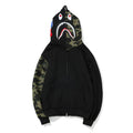Bathing Ape Hoodie Printed Head Embroidered Green Camouflage Stitching Zipper Sweater Coat Men's Hip Hop