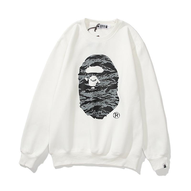Bathing Ape Sweatshirts Printed Men's and Women's Casual Fleece-Lined Crew Neck Sweater