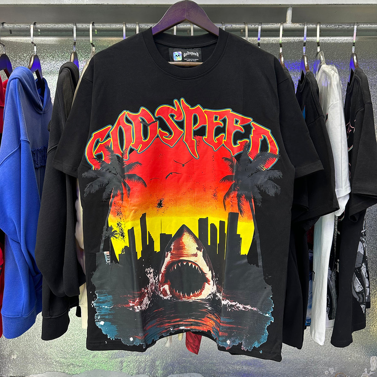 Godspeed T-shirts Urban Coconut Shark Print Cotton Casual Short Sleeve Men and Women