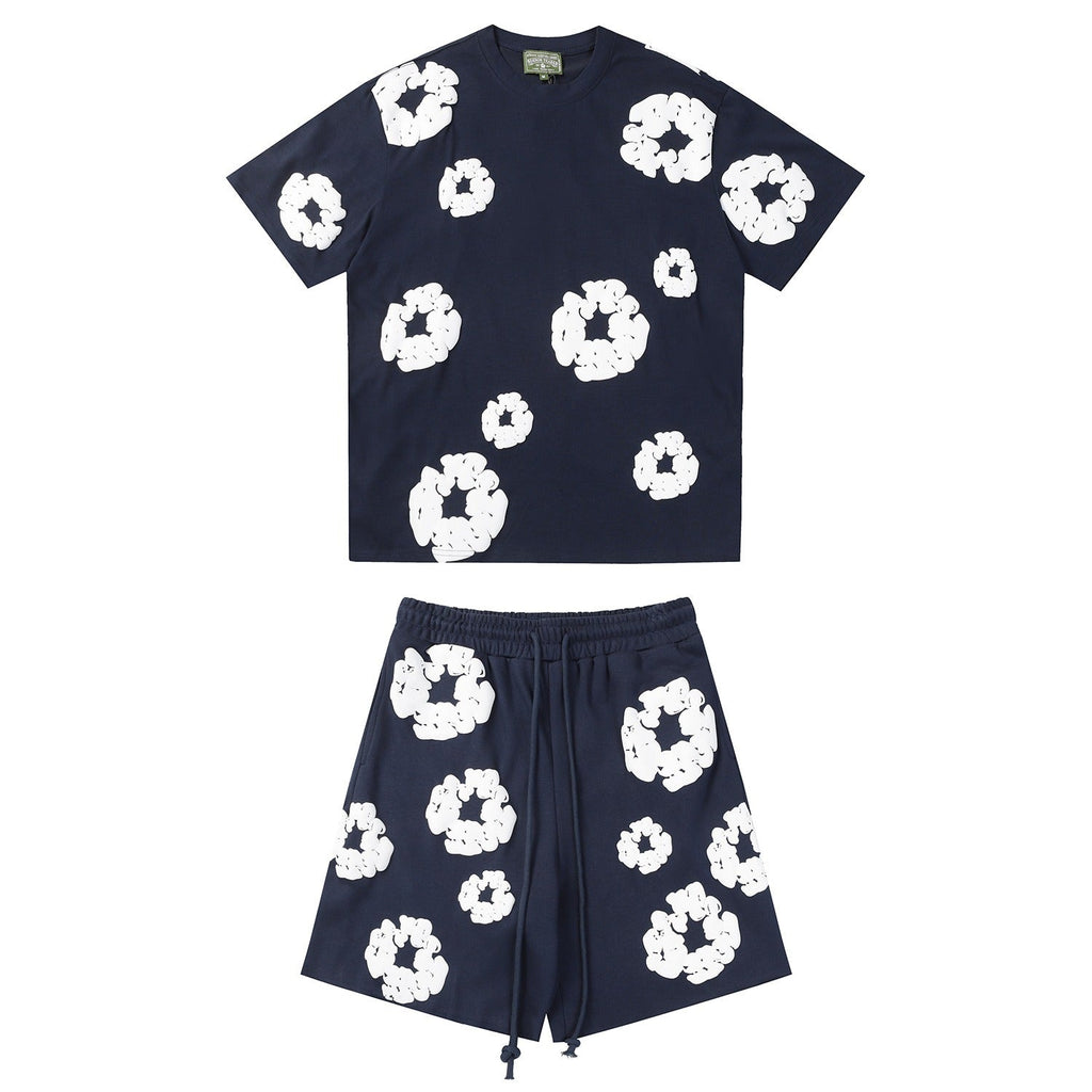 Denim Tears Outfit:T-shirt/Shorts (Separate Purchase Options) Puff Print Short Sleeve T-shirt Loose Couple Shorts Suit