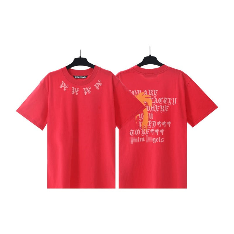 Palm Angels T-shirt Letter Painted Coconut Tree Print Short Sleeve T-shirt