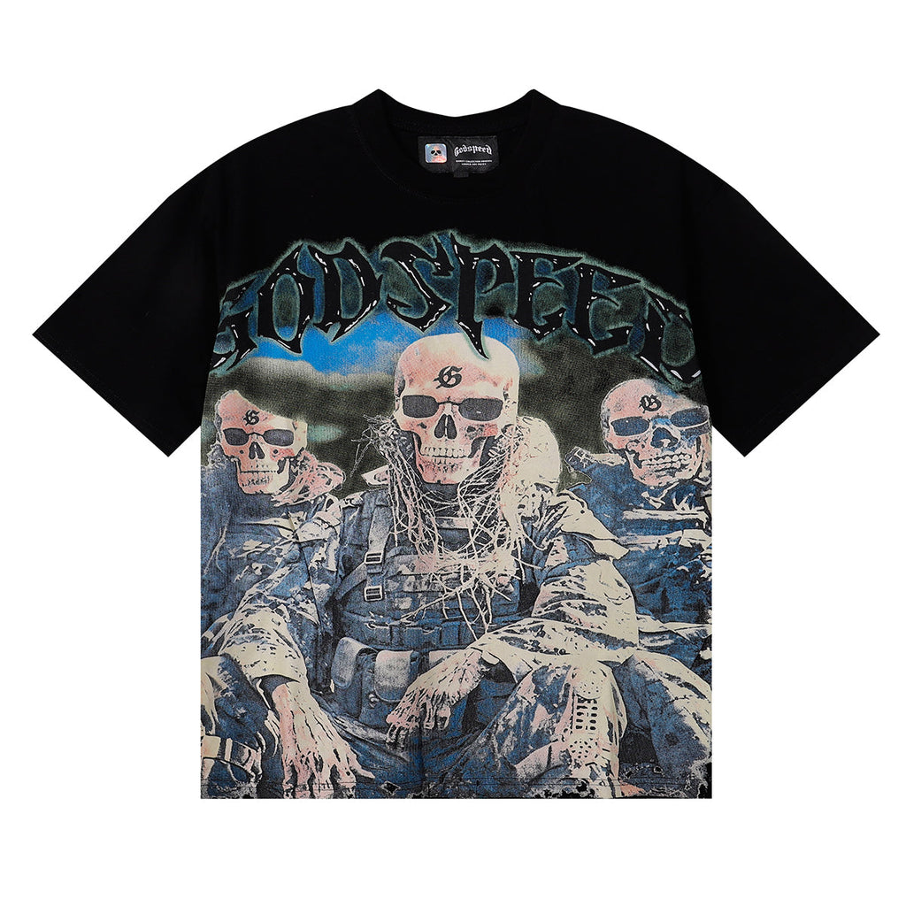 Godspeed T-shirts Skull Marines Printed Cotton Casual Short Sleeves Men and Women