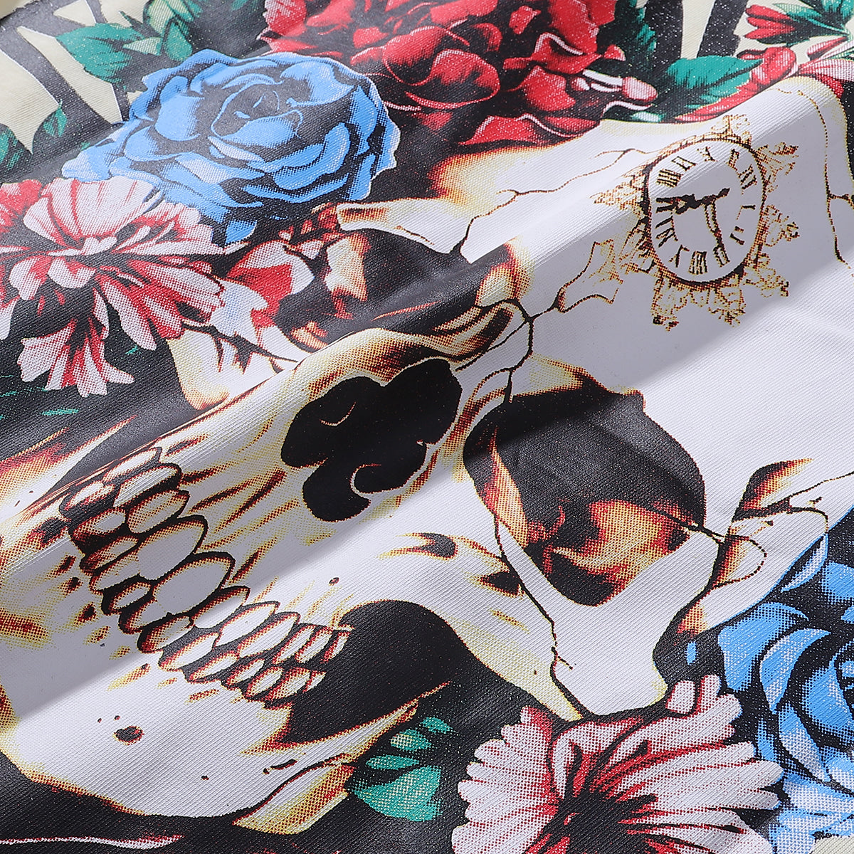 Godspeed T-shirts Skull Rose Clock Plate Double Yarn Cotton Casual Short Sleeve Men and Women