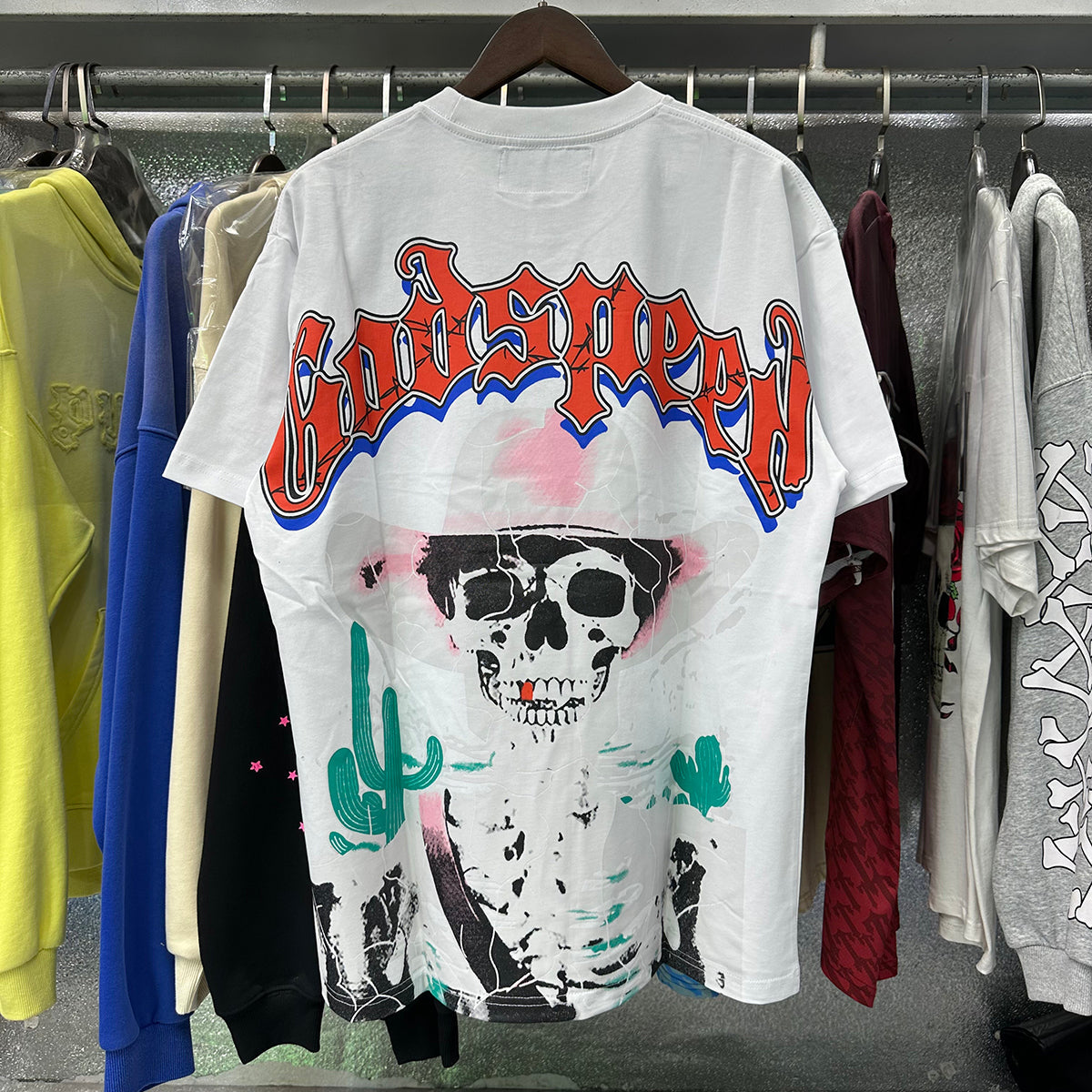 Godspeed T-shirts Great Western Skull Denim Cactus Print Cotton Casual Short Sleeve Men and Women
