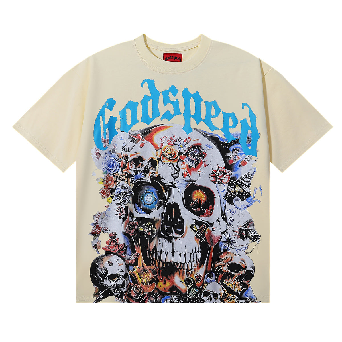Godspeed T-shirts Skull Rose Printed Cotton Casual Short Sleeve Men and Women