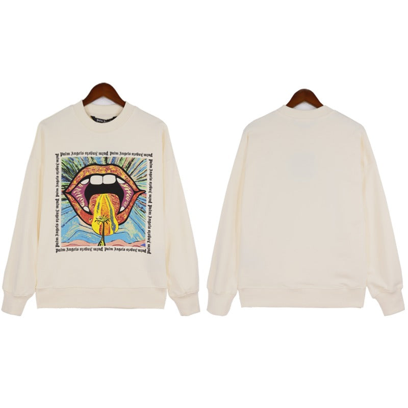 Palm Angels Sweatshirts Painted Mouth Logo Print Long Sleeve Crew Neck Sweater