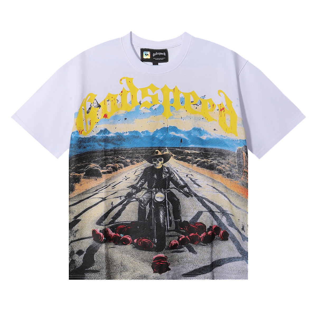 Godspeed T-shirts Knight Rose Print Cotton Casual Short Sleeve Men and Women