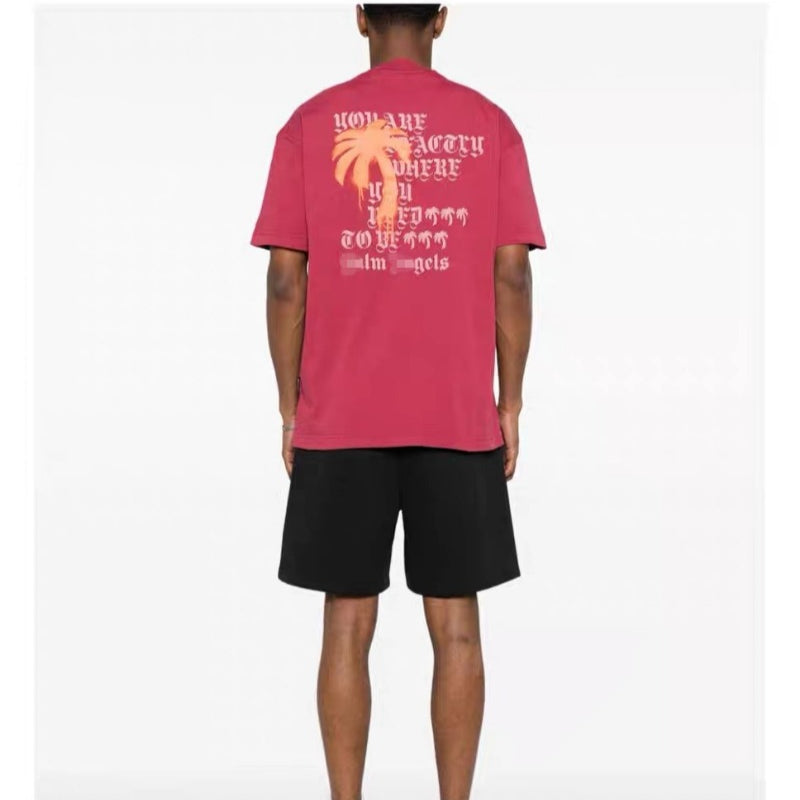 Palm Angels T-shirt Letter Painted Coconut Tree Print Short Sleeve T-shirt