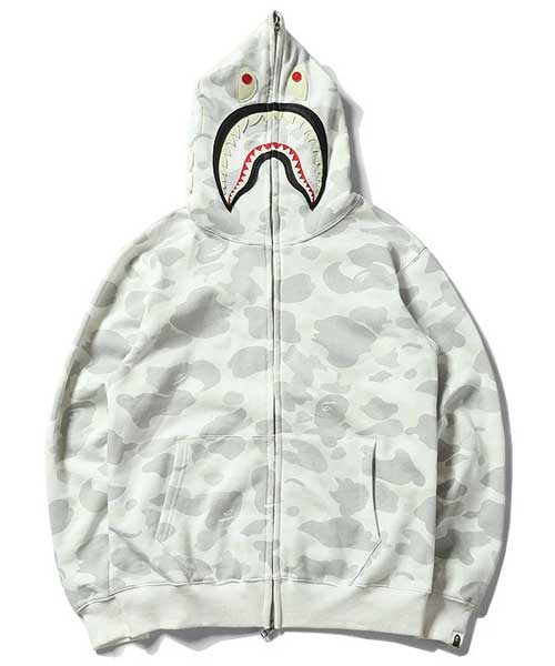 Bathing Ape Black and White Luminous Shark Coat High Quality Looped Fabric Hooded Shark Sweater