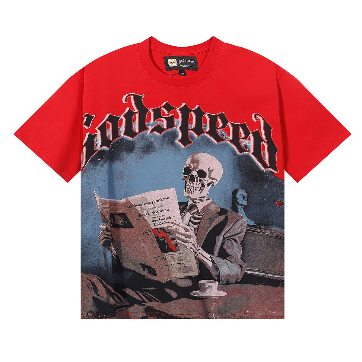 Godspeed T-shirts Newspaper Skull Printing Cotton Casual Short Sleeves Men and Women