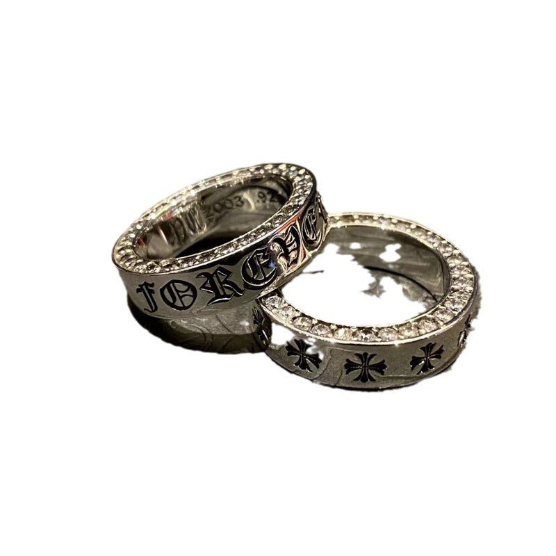 Chrome Heart Ring Cross with Diamonds
