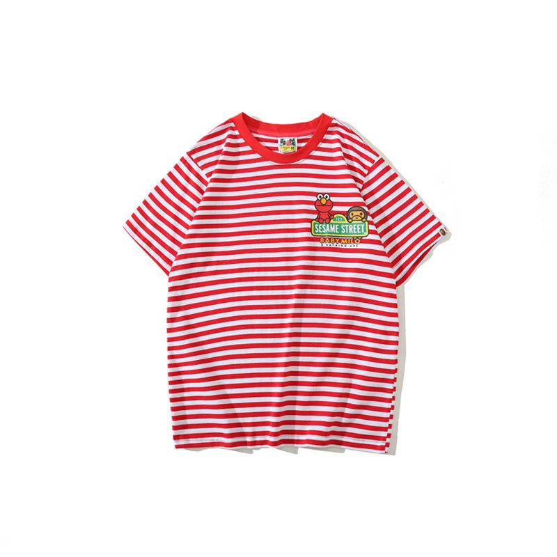 Bathing Ape T-Shirt Cartoon Round Neck Summer Printed Large Size Short Sleeve Casual Striped T-shirt
