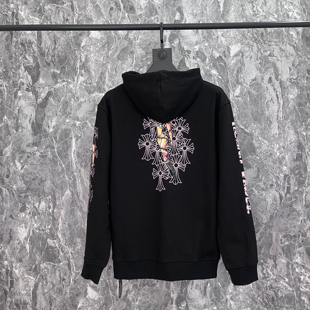 Chrome Heart Hoodie Cross, hooded zip-up cardigan sweater jacket