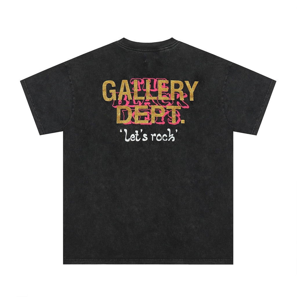 Gallery Dept T Shirts Dark Black Seat Printed Washed Distressed Short Sleeve