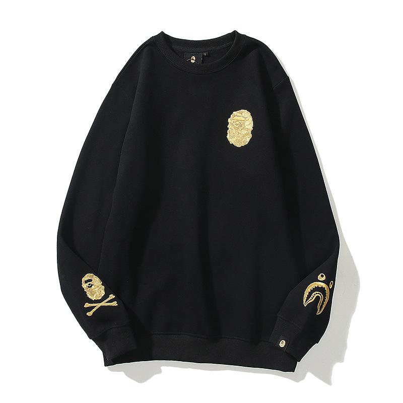 Bathing Ape Sweatshirts Autumn and Winter Cartoon Embroidered Crew Neck Pullover and Fleece Sweater Men and Women