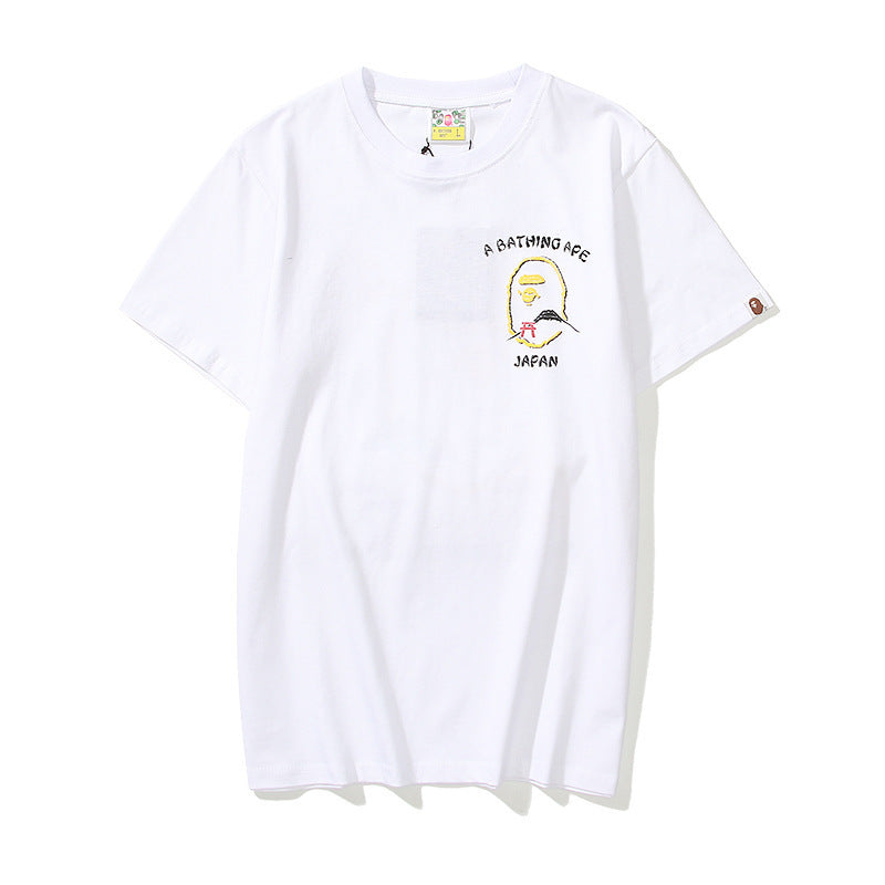 Bathing Ape T-Shirt Summer Golden Printing Men's and Women's plus Size Loose Short Sleeve
