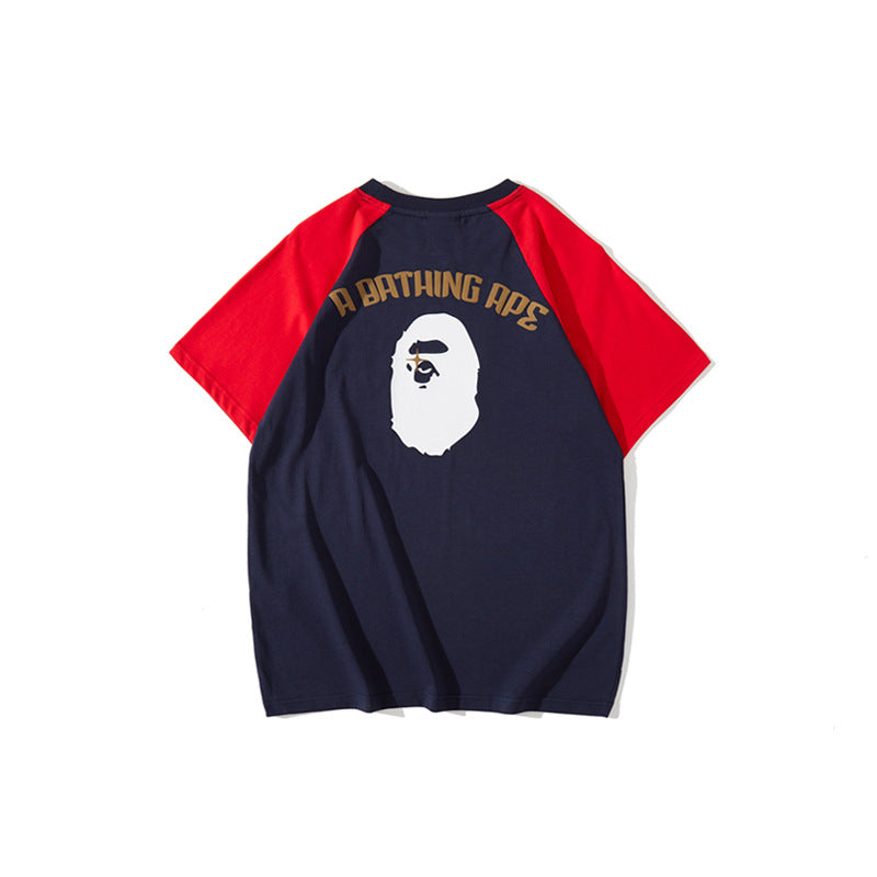 Bathing Ape T-Shirt Summer Casual Loose plus Size Raglan Sleeve Color Matching T-shirt