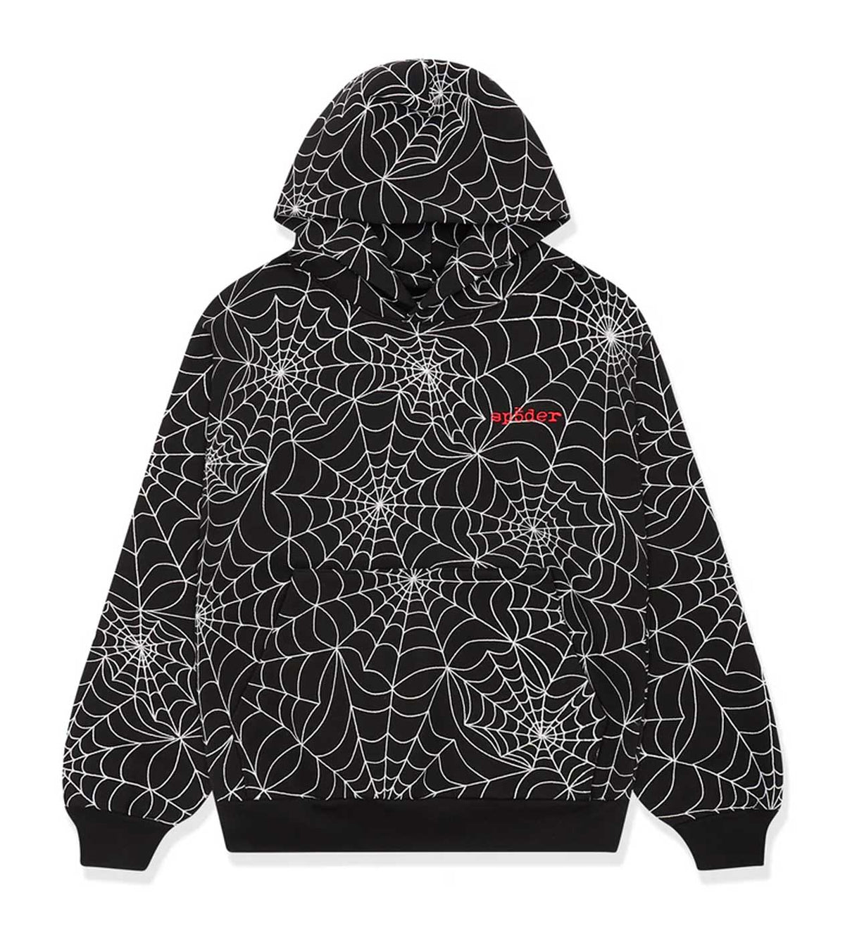 Sp5der Embroidered AOP Hoodie Black