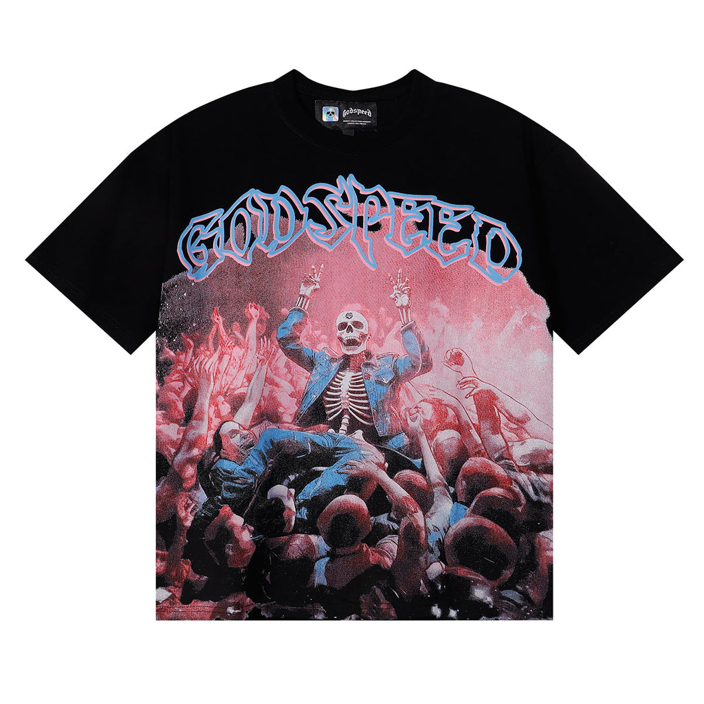 Godspeed T-shirts Skeletons Crowd Printed Cotton Casual Short Sleeves Men and Women