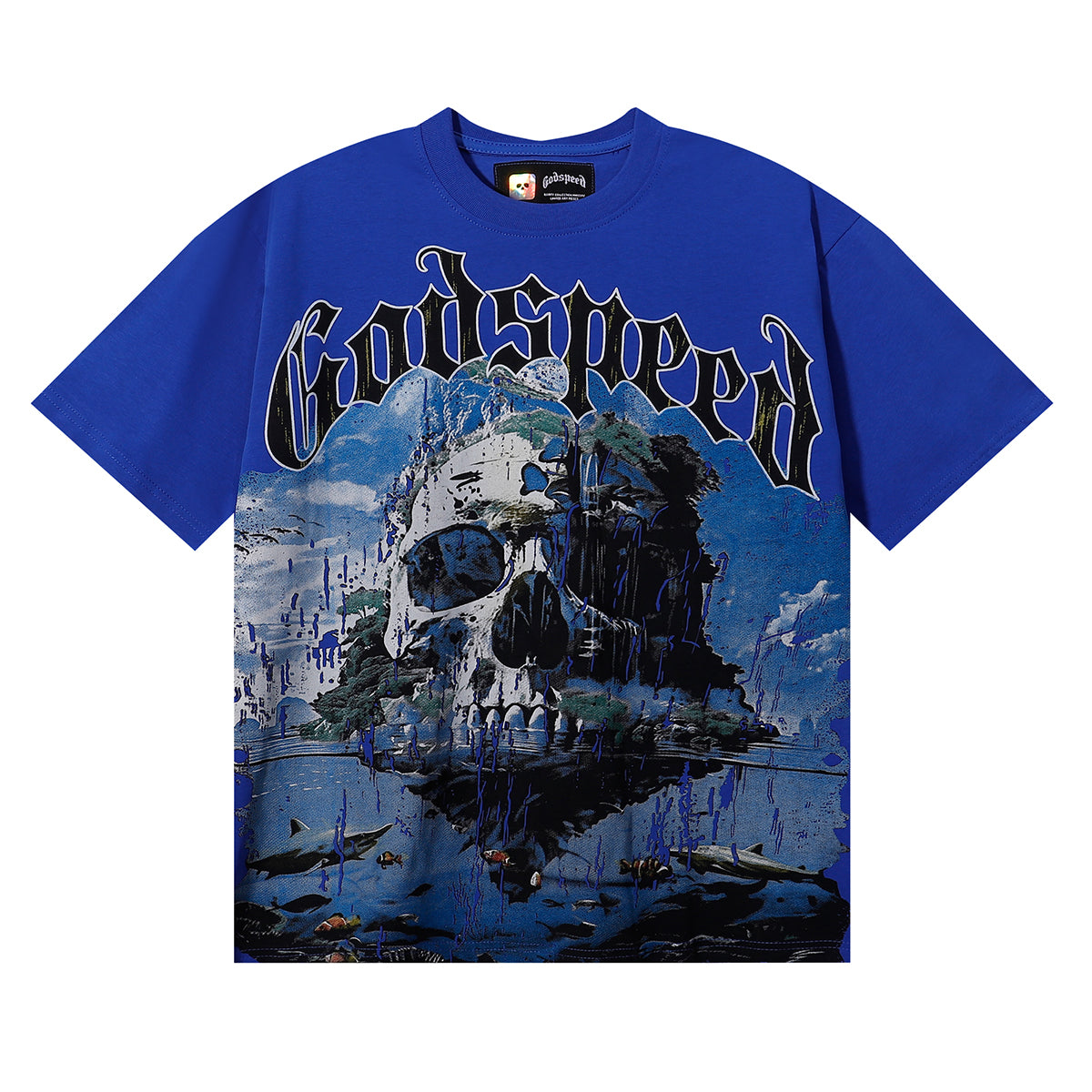 Godspeed T-shirts Skull Landscape Printing Cotton Casual Short Sleeves Men and Women