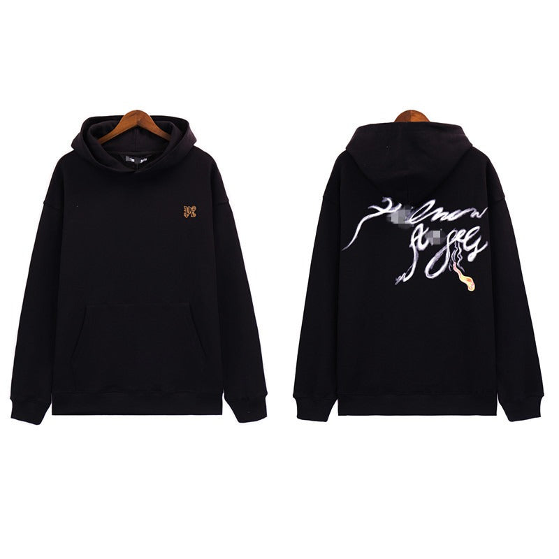 Palm Angels Hoodie Smoke Letter Flame Print Hooded Sweater