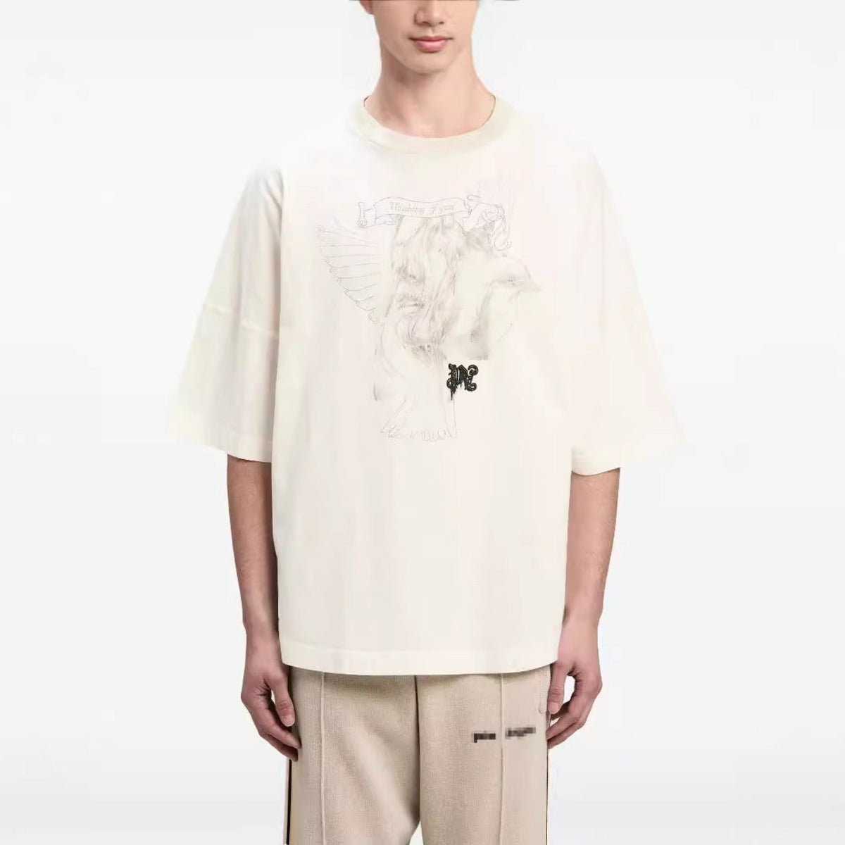 Palm Angels T-shirt Pigeon Flow Lacquer Letter Foam Short Sleeve T-shirt