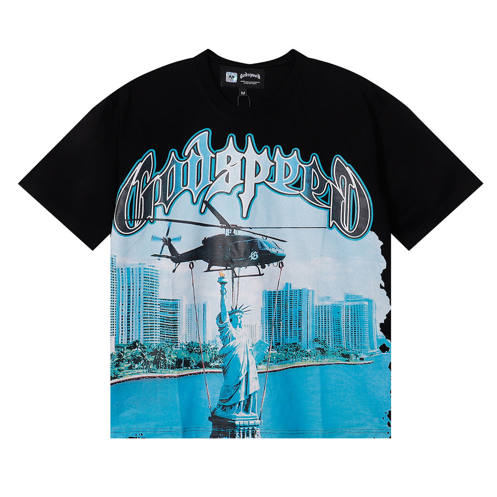 Godspeed T-shirts Helicopter Free Muse Printed Cotton Casual Short Sleeves Men and Women